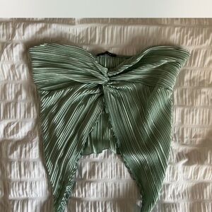 Papaya Green Pleated Crop Top